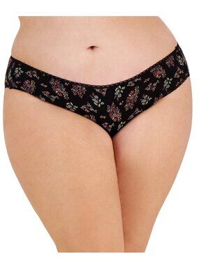 Charter Club Women's Plus Size Cotton Bikini Panty Underwear, Black Floral, 3X